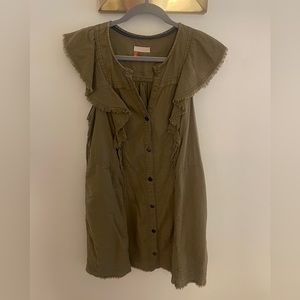 ANTHROPOLOGIE x PILCRO ARMY GREEN FLUTTER SLEEVE MINI DRESS